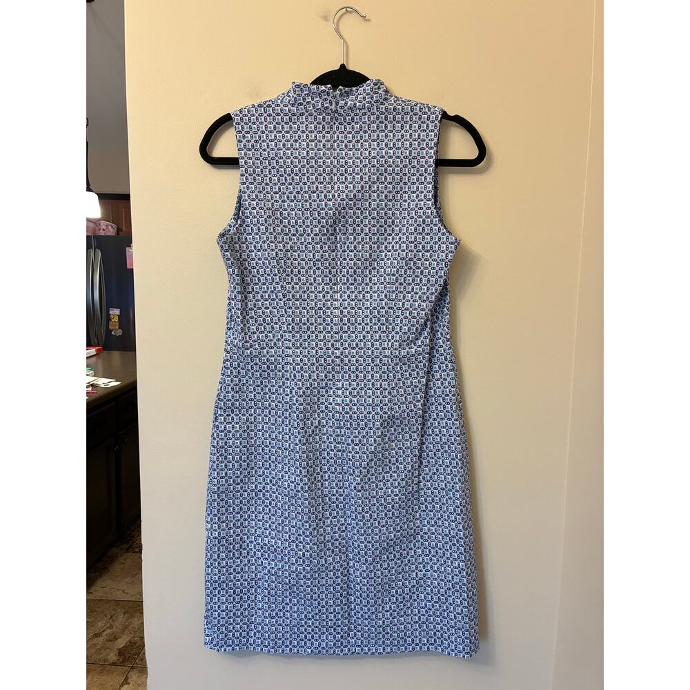 J. McLaughlin Vilma Print Dress Scalloped Neckline Blue Sleeveless Size 6 - Picture 2 of 8